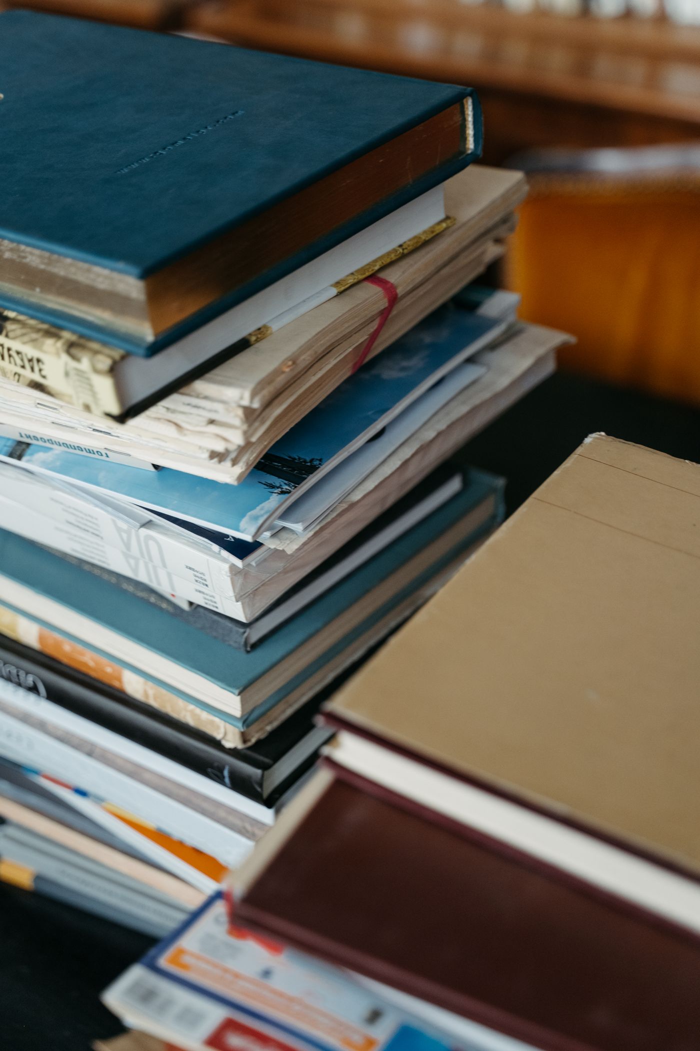 A stack of books on a table