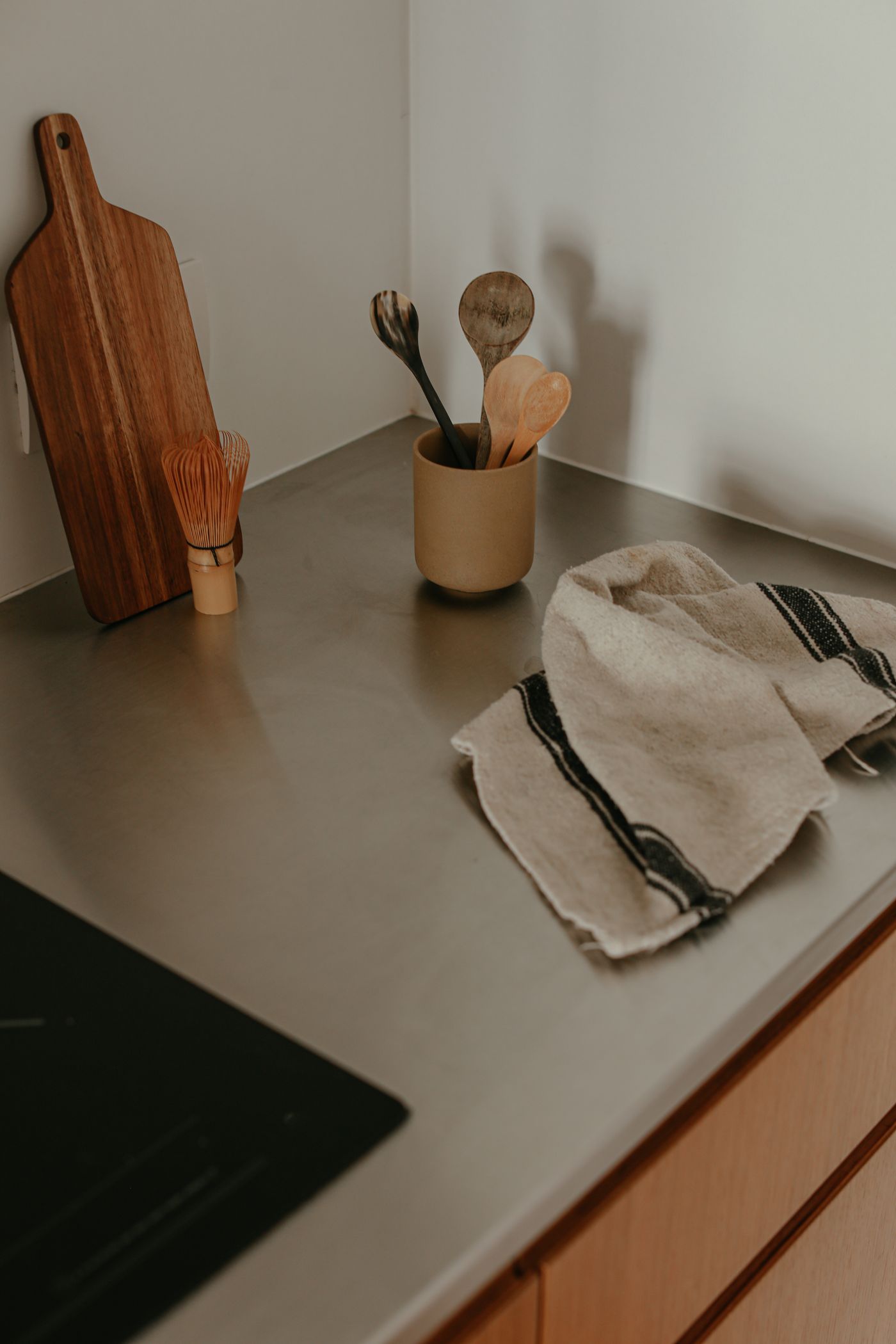 Kitchen worktop with utensils