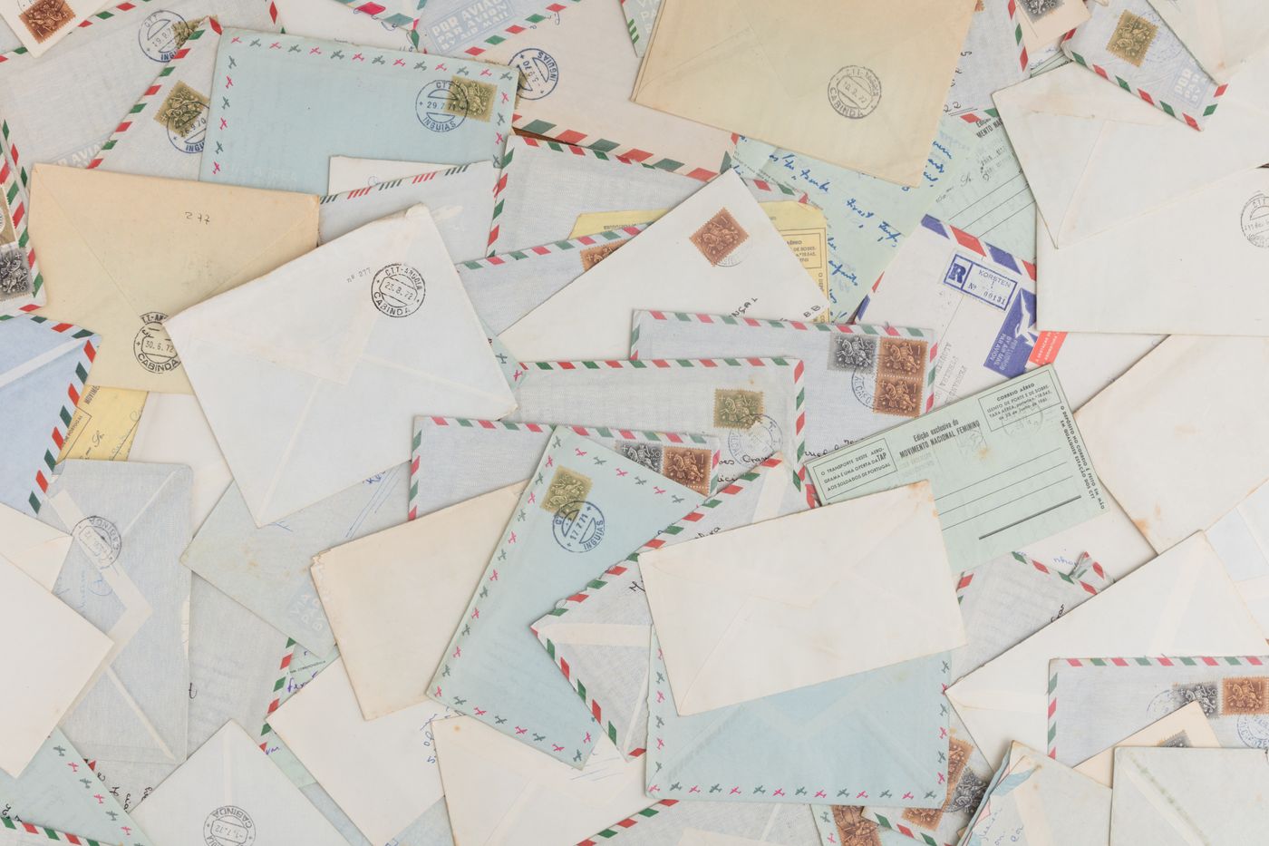 Envelopes with stamps and postmarks