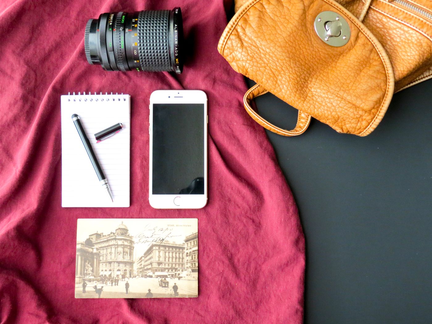 Everyday items laid out before leaving