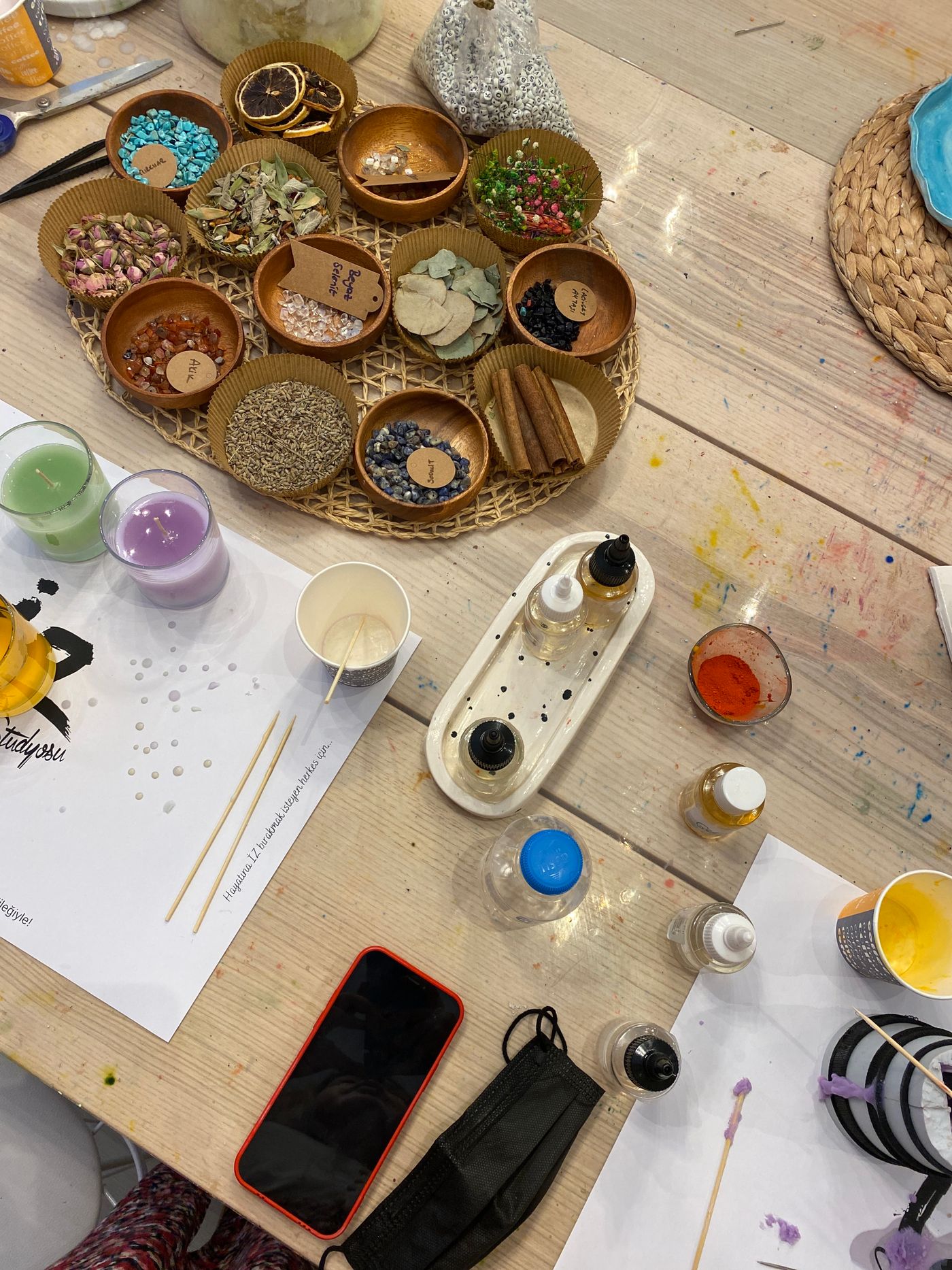Craft materials on a table
