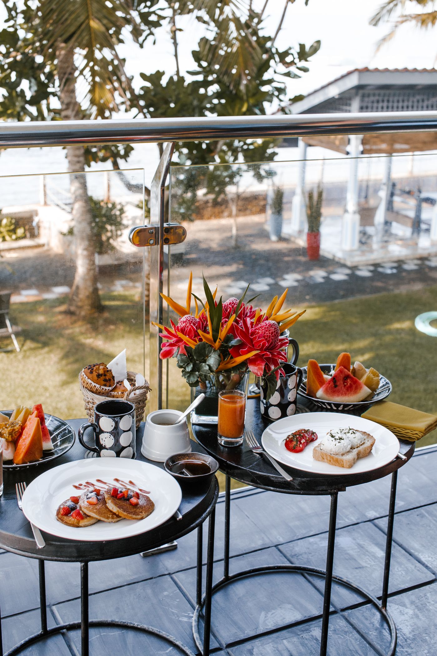 Breakfast on a balcony table